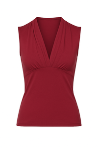 Burgundy Viscose-Elastane Jersey Sleeveless Top with Draped Neckline