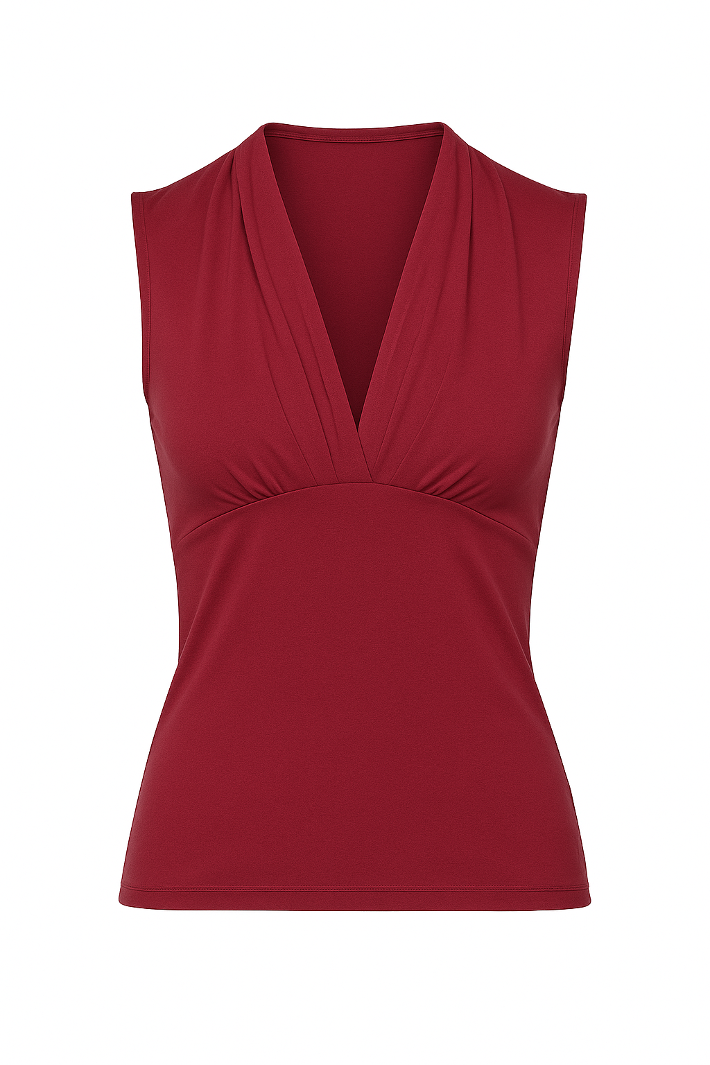 Burgundy Viscose-Elastane Jersey Sleeveless Top with Draped Neckline