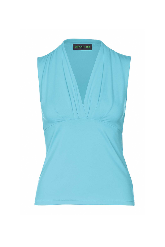 Sky Blue Jersey Cotton-Blend Sleeveless Top with Elastane