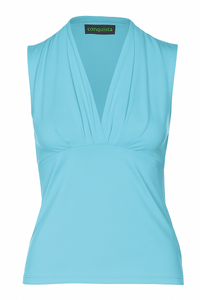 Sky Blue Jersey Cotton-Blend Sleeveless Top with Elastane