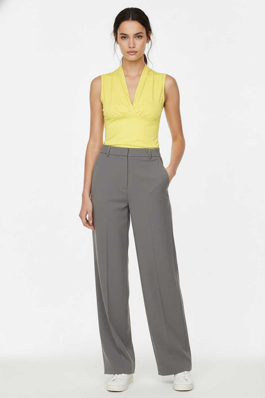 Sleeveless Drape-Front Jersey Top in Soft Lemon Yellow