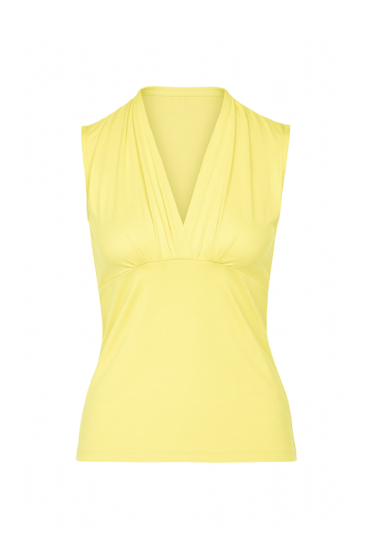 Sleeveless Drape-Front Jersey Top in Soft Lemon Yellow