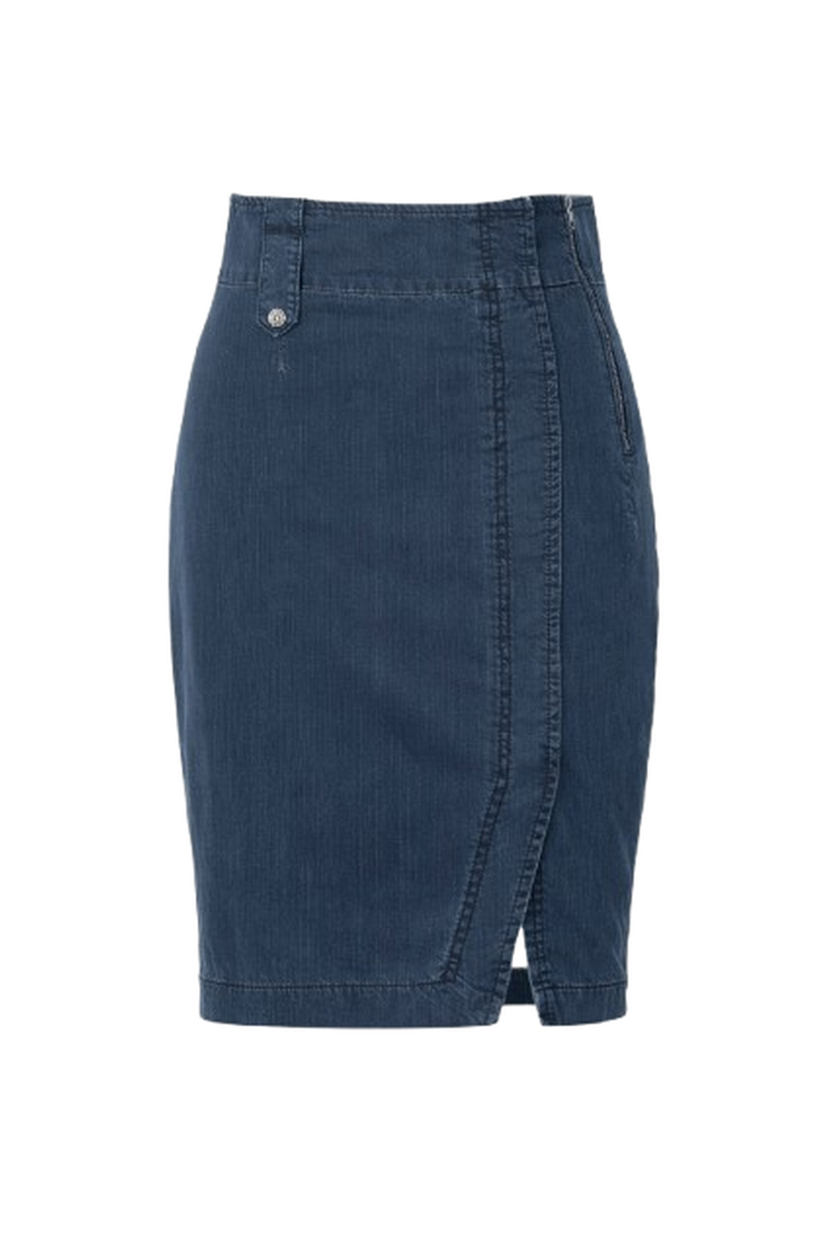 Modern Denim Pencil Skirt with Asymmetric Seam