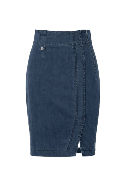 Modern Denim Pencil Skirt with Asymmetric Seam