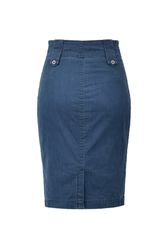 Modern Denim Pencil Skirt with Asymmetric Seam