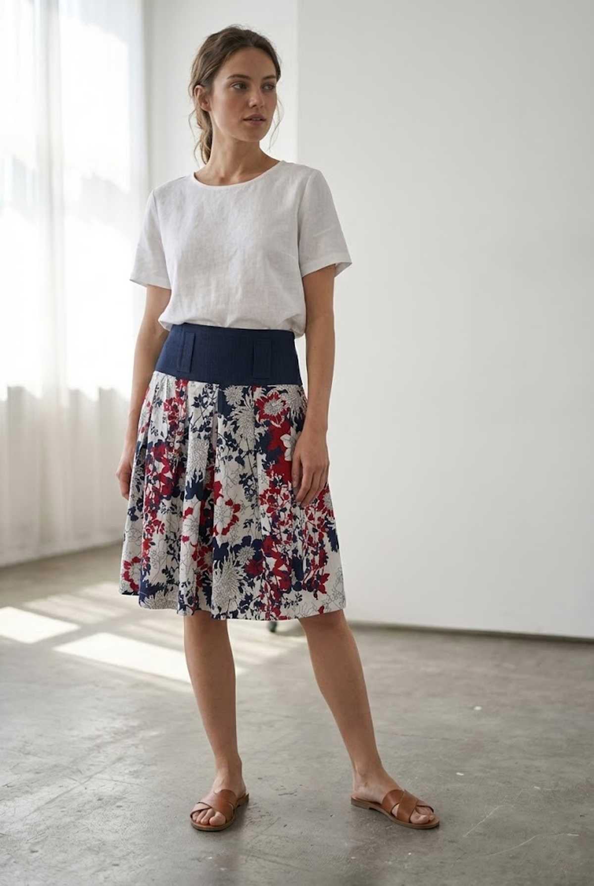 Conquista Φούστα Mini Casual Με Ζώνη Floral Πολύχρωμη C202-224