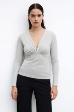 Load image into Gallery viewer, Elegant V-Neck Long Sleeve Jersey Top in Cotton-Blend
