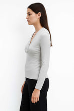 Load image into Gallery viewer, Elegant V-Neck Long Sleeve Jersey Top in Cotton-Blend