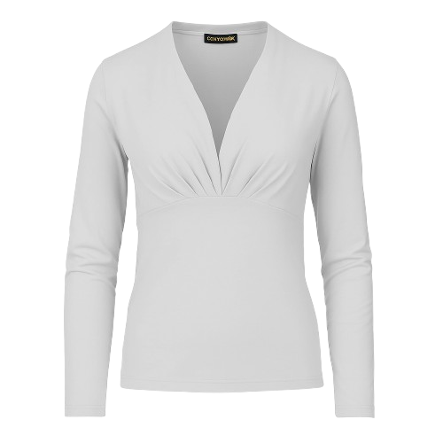 Elegant V-Neck Long Sleeve Jersey Top in Cotton-Blend