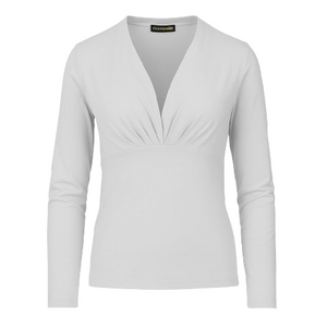 Elegant V-Neck Long Sleeve Jersey Top in Cotton-Blend