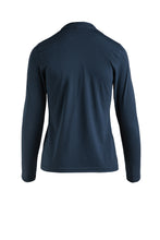 Load image into Gallery viewer, Navy Blue Long Sleeve Faux Wrap Top in Cotton Stretch Jersey Sustainable Fabric