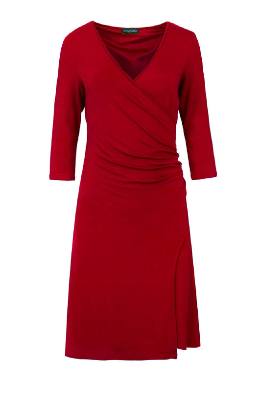 Κόκκινο φόρεμα με ψεύτικο τελείωμα από βιώσιμο ύφασμα