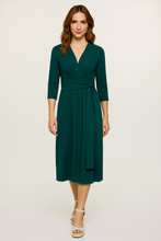 Load image into Gallery viewer, Dark Green 3/4 Sleeve V-Neck Wrap Dress – Soft Viscose Jersey