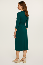 Load image into Gallery viewer, Dark Green 3/4 Sleeve V-Neck Wrap Dress – Soft Viscose Jersey