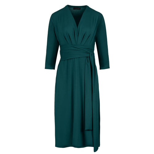 Dark Green 3/4 Sleeve V-Neck Wrap Dress – Soft Viscose Jersey