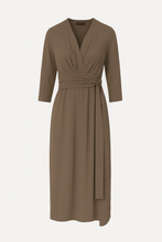 Load image into Gallery viewer, Olive 3/4 Sleeve V-Neck Wrap Dress – Soft Viscose Jersey