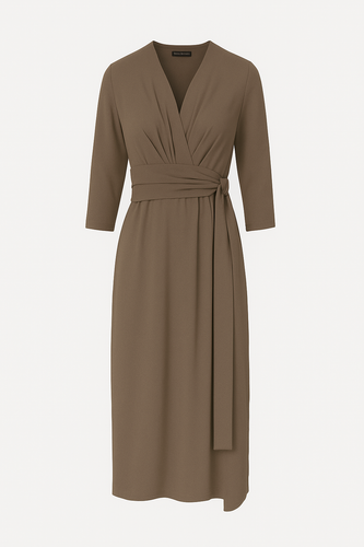 Olive 3/4 Sleeve V-Neck Wrap Dress – Soft Viscose Jersey
