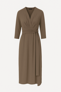 Olive 3/4 Sleeve V-Neck Wrap Dress – Soft Viscose Jersey