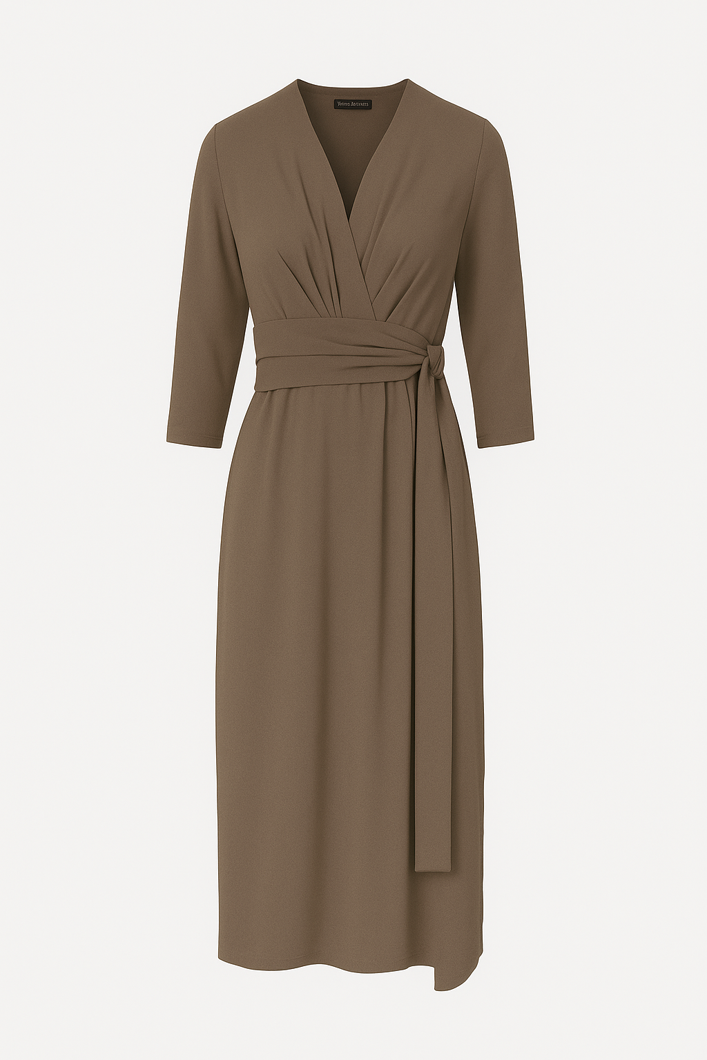 Olive 3/4 Sleeve V-Neck Wrap Dress – Soft Viscose Jersey