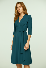 Load image into Gallery viewer, Petrol 3/4 Sleeve V-Neck Wrap Dress – Soft Viscose Jersey