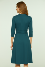 Load image into Gallery viewer, Petrol 3/4 Sleeve V-Neck Wrap Dress – Soft Viscose Jersey