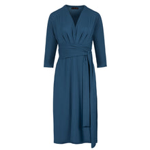 Load image into Gallery viewer, Petrol 3/4 Sleeve V-Neck Wrap Dress – Soft Viscose Jersey
