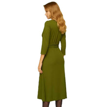 Load image into Gallery viewer, Khaki 3/4 Sleeve V-Neck Wrap Dress – Soft Viscose Jersey