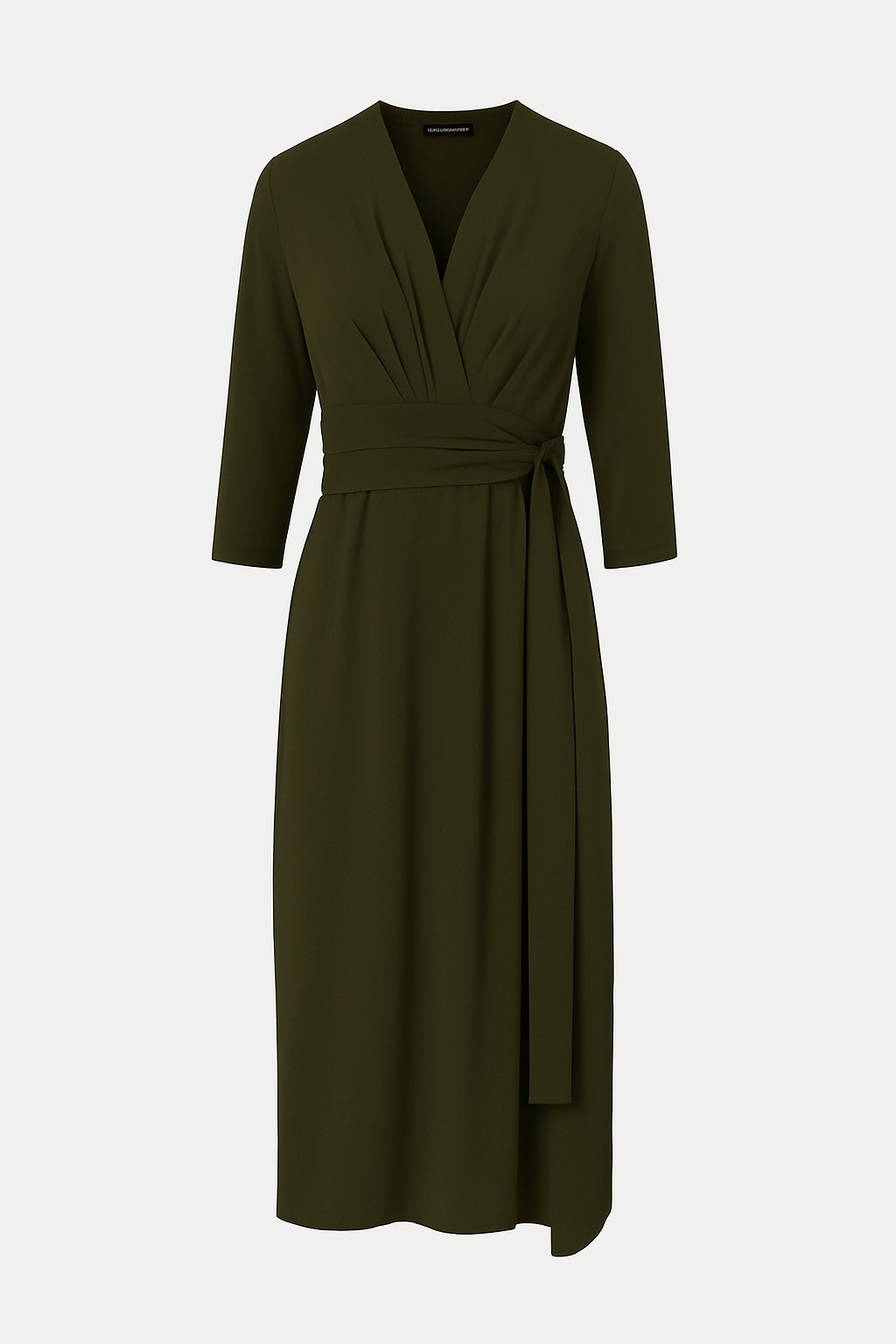 Khaki 3/4 Sleeve V-Neck Wrap Dress – Soft Viscose Jersey