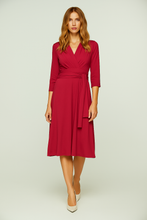 Load image into Gallery viewer, Bordeaux 3/4 Sleeve V-Neck Wrap Dress – Soft Viscose Jersey
