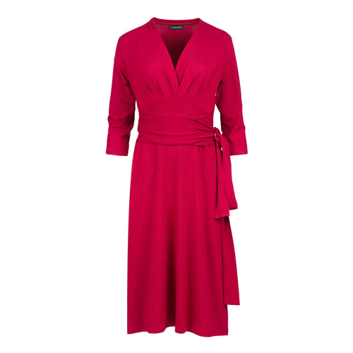 Bordeaux 3/4 Sleeve V-Neck Wrap Dress – Soft Viscose Jersey