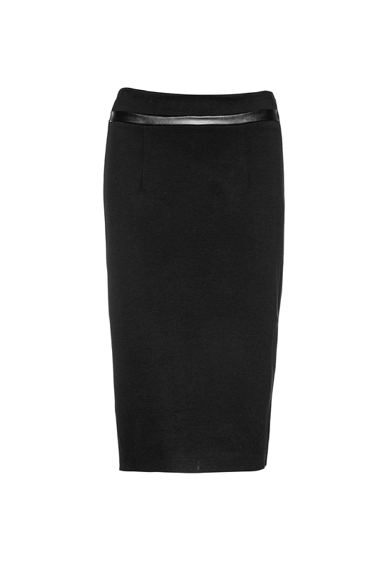 Black Pencil Skirt with Leather Detail
