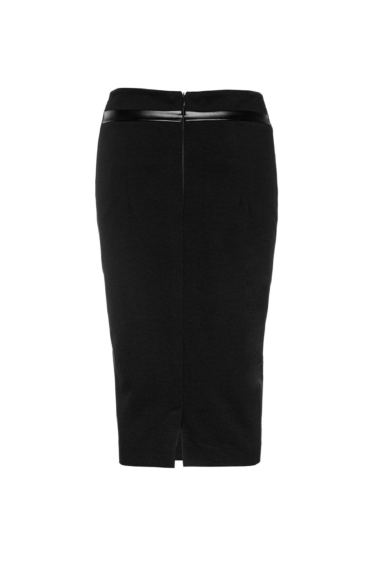 Black Pencil Skirt with Leather Detail
