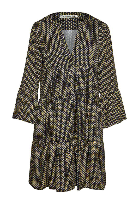 Print Viscose Gathered Seams Dress