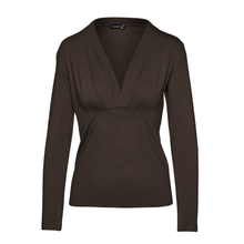 Load image into Gallery viewer, Deep V-Neck Long Sleeve Jersey Top in Chocolate Brown