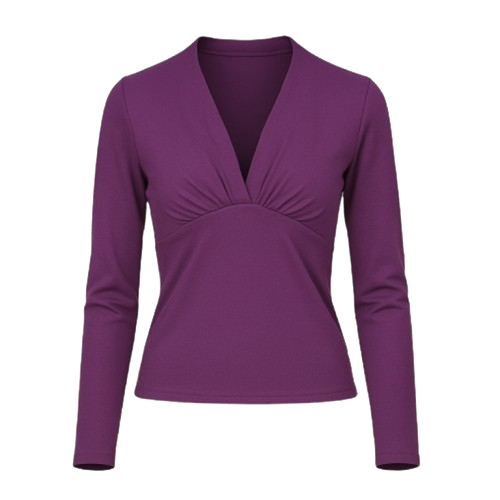 Women's Viscose Elastane Jersey Top – Long Sleeve, Deep V-Neck