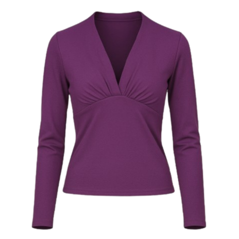Women's Viscose Elastane Jersey Top – Long Sleeve, Deep V-Neck