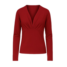 Load image into Gallery viewer, Chilli pepper Long Sleeve Faux Wrap Top in Stretch Jersey Sustainable Fabric