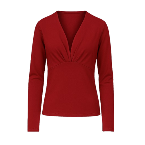 Chilli pepper Long Sleeve Faux Wrap Top in Stretch Jersey Sustainable Fabric
