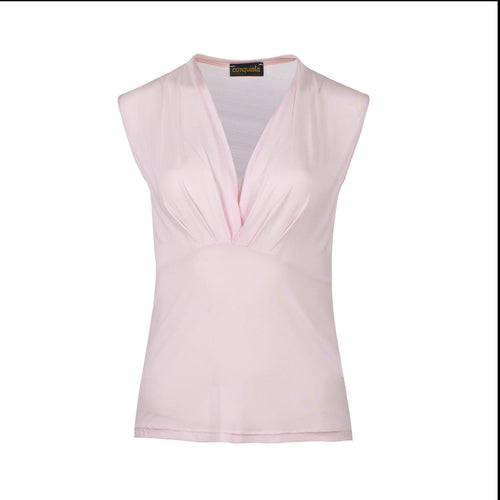 Pale Rose  Sleeveless V-Neck Fitted Top – Soft Viscose-Blend Fabric