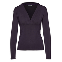 Load image into Gallery viewer, Ink Long Sleeve Faux Wrap Top in Stretch Jersey Sustainable Fabric