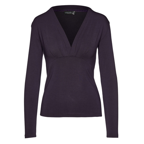 Ink Long Sleeve Faux Wrap Top in Stretch Jersey Sustainable Fabric