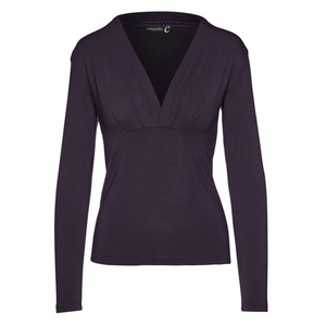 Ink Long Sleeve Faux Wrap Top in Stretch Jersey Sustainable Fabric