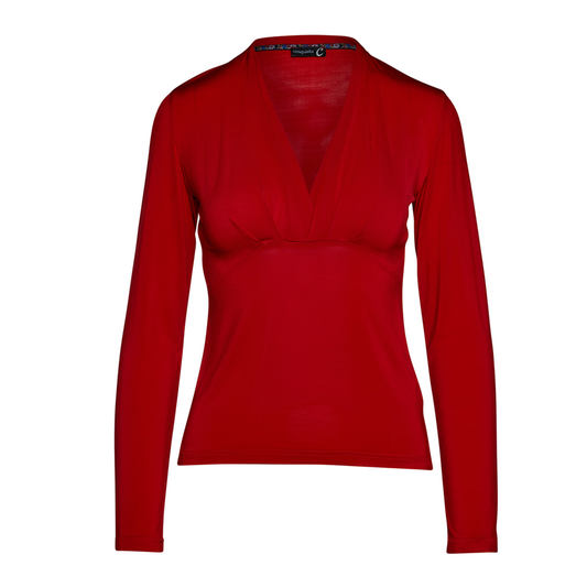 Red Long Sleeve Faux Wrap Top