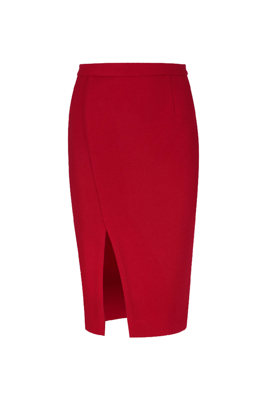Dark Red Faux Mouflon Pencil Skirt