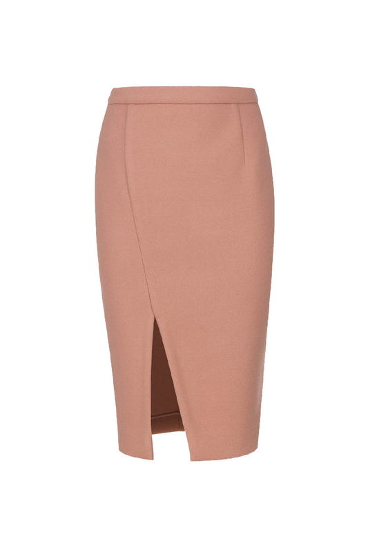 Salmon Colour Faux Mouflon Pencil Skirt
