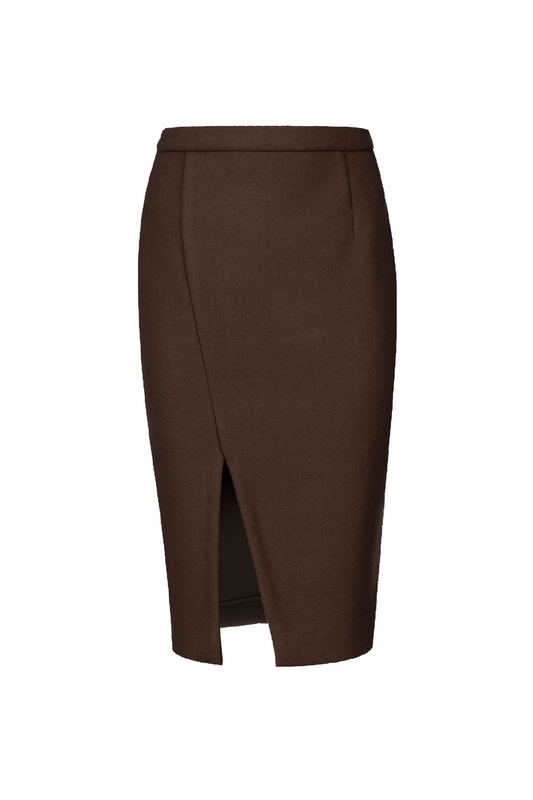 Chocolate Brown Colour Faux Mouflon Pencil Skirt