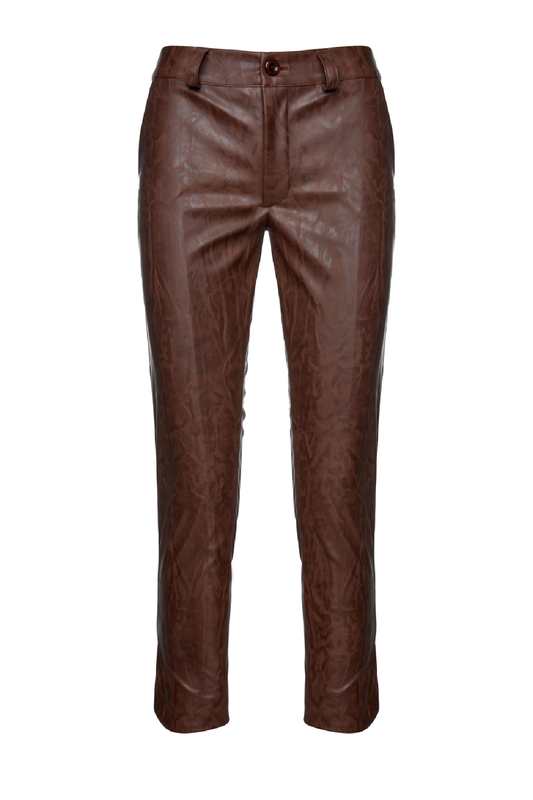 Chocolate Brown Faux Moire Leather Pants