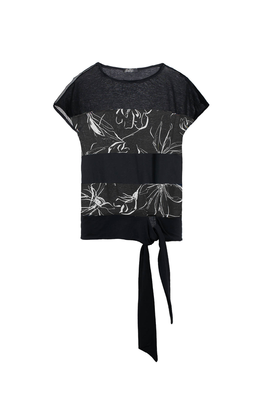 Black Floral Print Top with Ties
