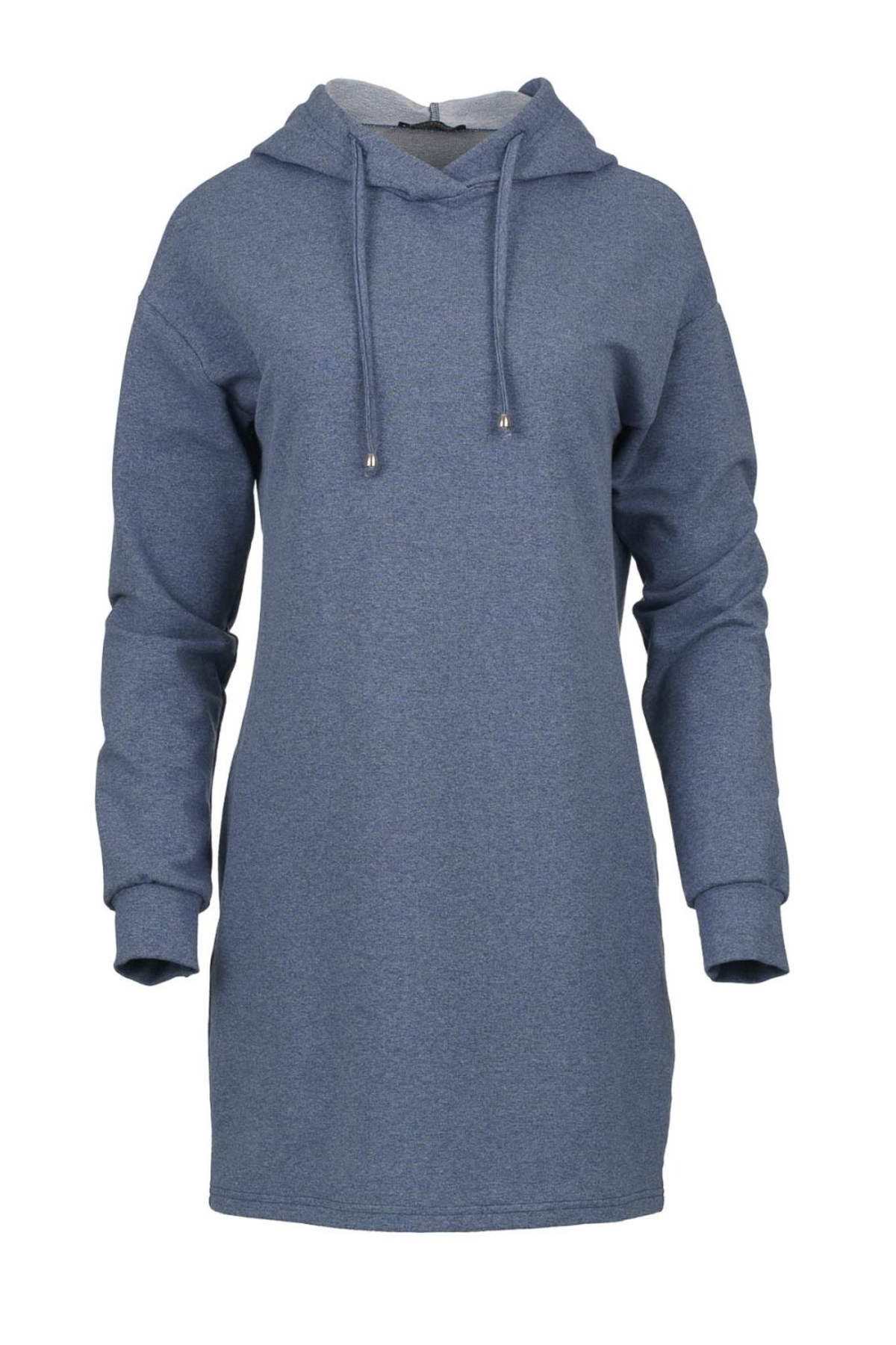 Conquista Φόρεμα Mini Casual Μακρυμάνικο Με Κουκούλα Μονόχρωμο Μπλε C211-104-18
