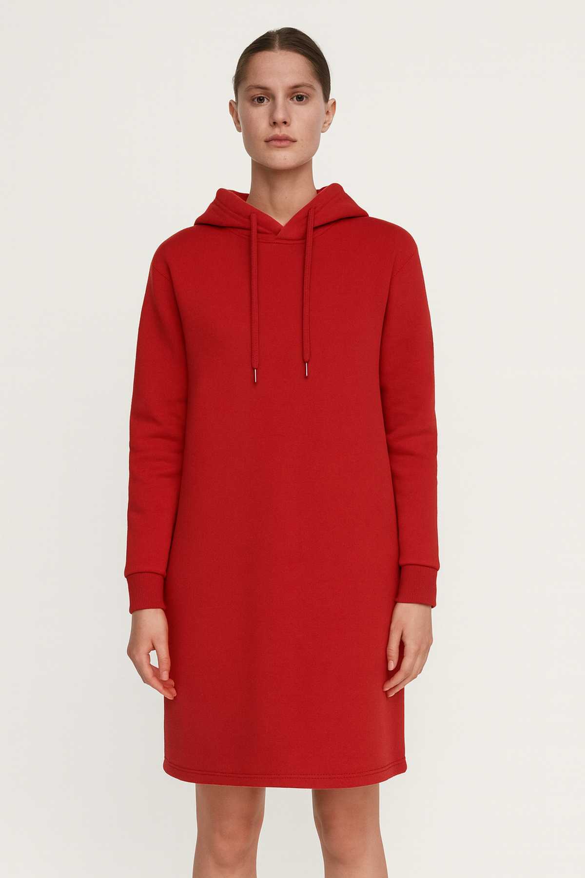Red Cotton-Blend Hoodie Dress